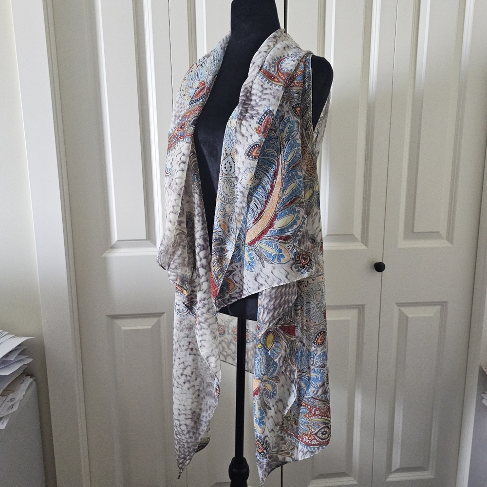 Paisley Waterfall Vest Semi Sheer Top Flowy Boho Layering Western Hippie OS